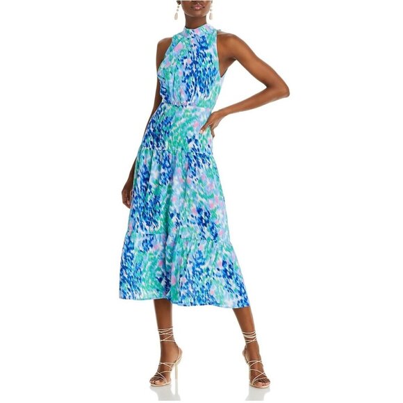 Sam Edelman Size 4 Brushstroke Garden A-Line Mock Neck Midi Dress NWT - Picture 1 of 10